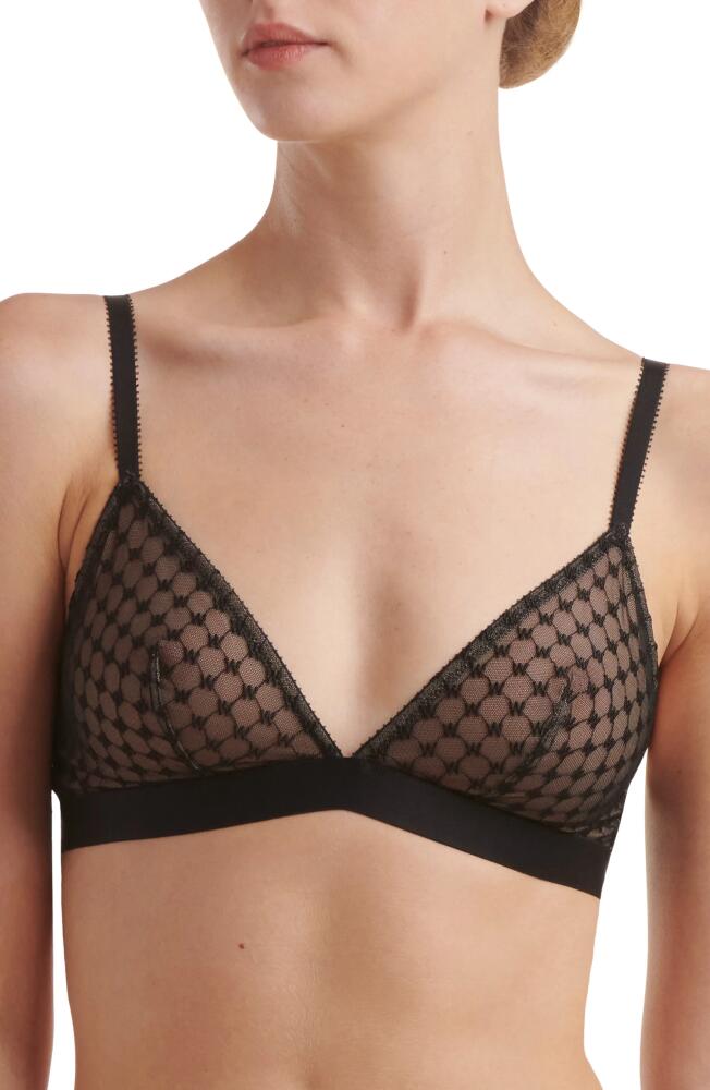 Wolford Sheer Logo Mesh Triangle Bralette in Black Cover