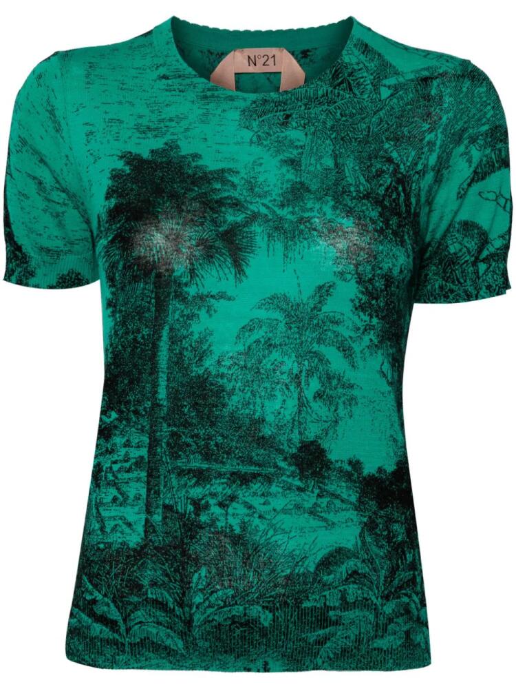 Nº21 Landscape-print T-shirt - Green Cover