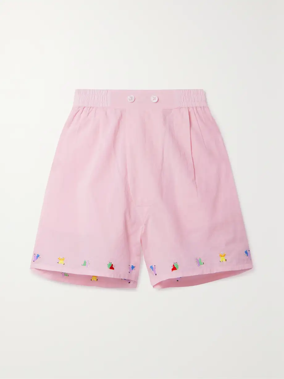 BODE - Tumbler Embroidered Cotton-poplin Shorts - Pink Cover