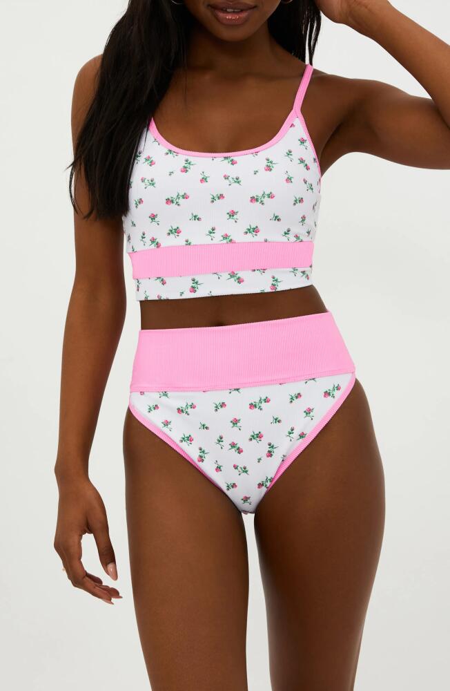 Beach Riot Emmy Floral Colorblock High Waist Bikini Bottoms in Peony Blossom Colorblock Cover