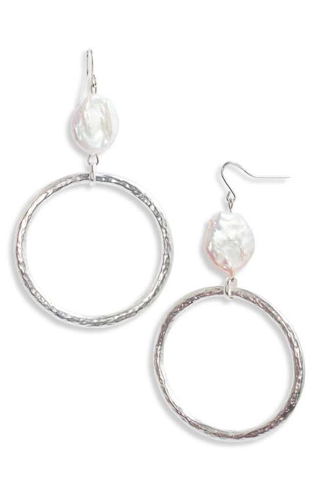 Karine Sultan Cultured Pearl Hoop Drop Earrings in Silver Cover