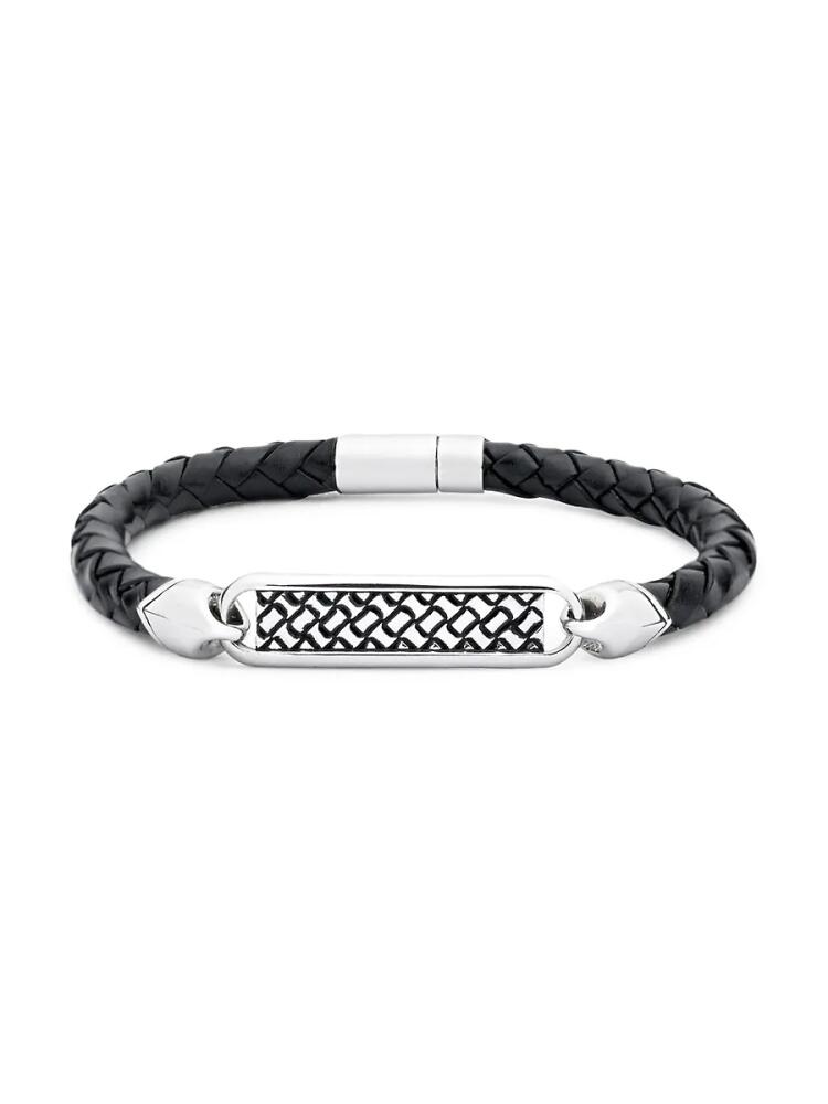 Eli Pebble Men's Sterling Silver & Woven Leather Bracelet - Black Cover