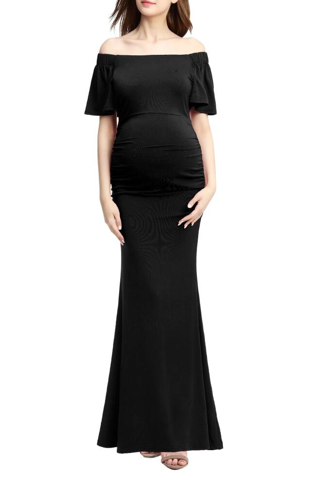 Kimi and Kai Abigail Off the Shoulder Maternity Trumpet Gown in Black Cover