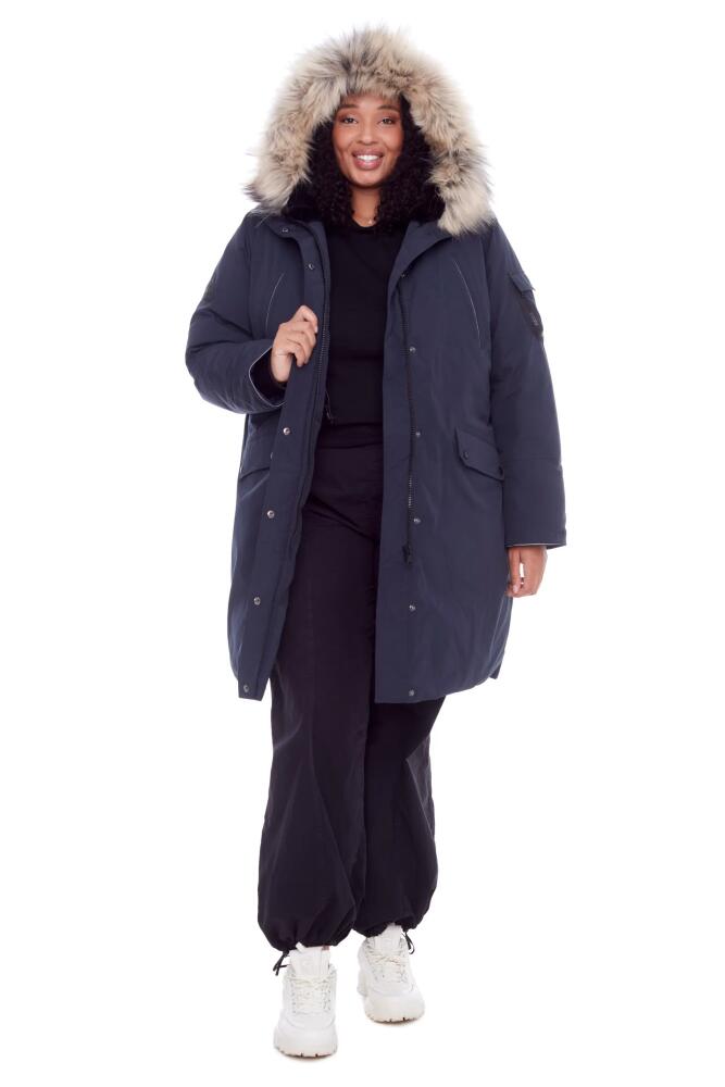 Alpine North LAURENTIAN PLUS SIZE - Vegan Down Long Parka Winter with Faux Fur Hood in Navy Cover