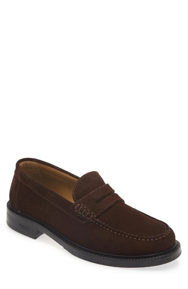 VINNY'S Yardee Suede Penny Loafer in Chocolate Brown Suede Cover