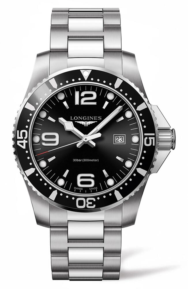 Longines HydroConquest Bracelet Watch, 44mm in Silver/Black/Silver Cover