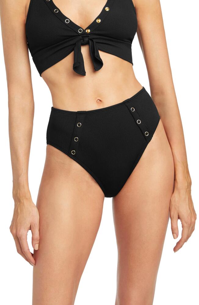 Robin Piccone Amy High Waist Bikini Bottoms in Licorice Cover