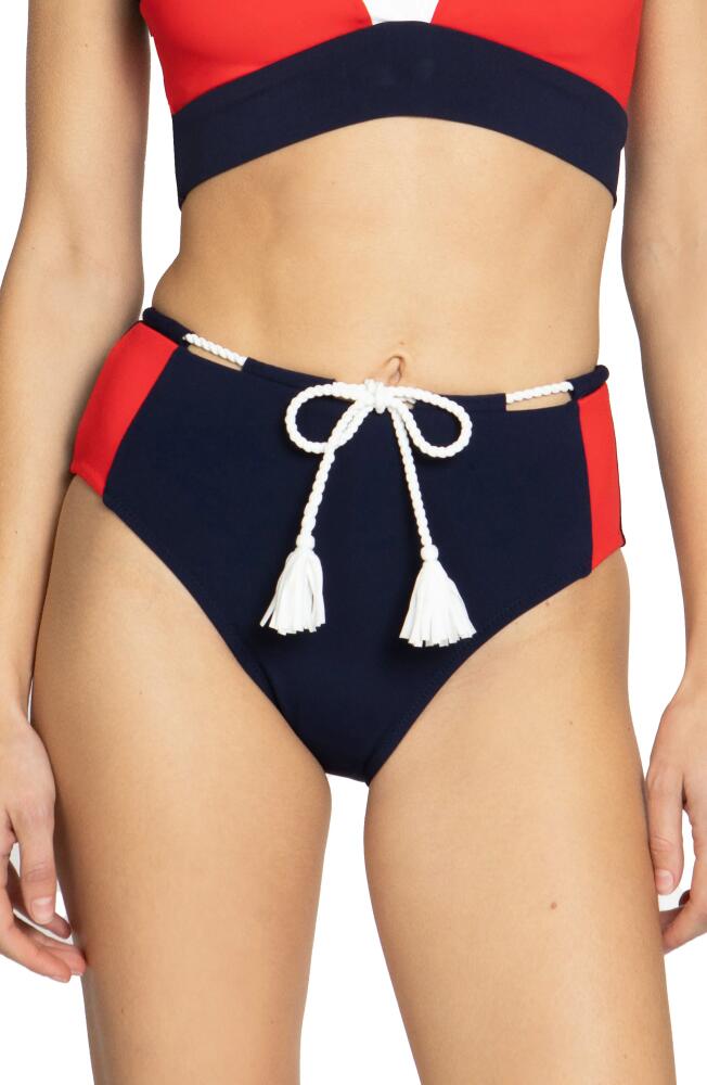 Robin Piccone Babe High Waist Bikini Bottoms in Navy Combo Cover