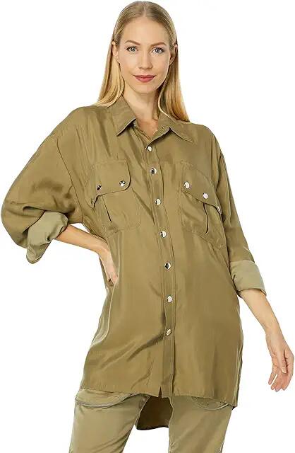 Faith Connexion Military Pocket Shirt (Light Khaki) Women's Long Sleeve Button Up Cover