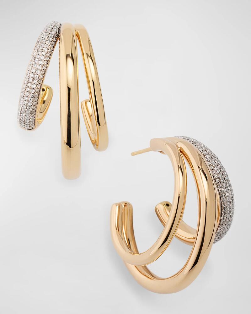 Siena Jewelry 14K Yellow Gold 3-Hoop Earrings with Pave Diamonds Cover