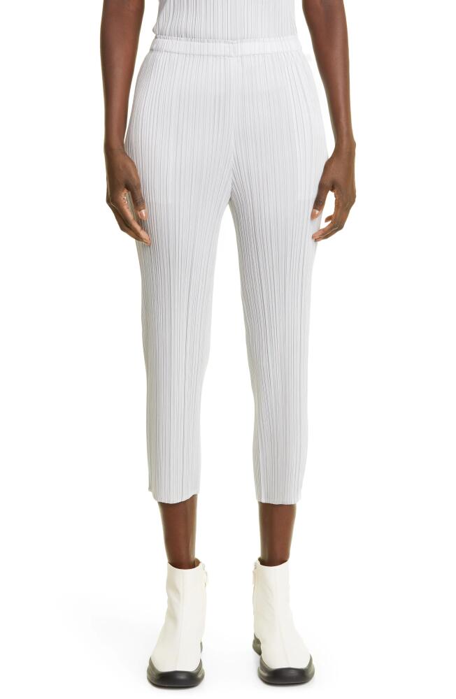 Pleats Please Issey Miyake Pleated Crop Skinny Pants in Light Grey Cover