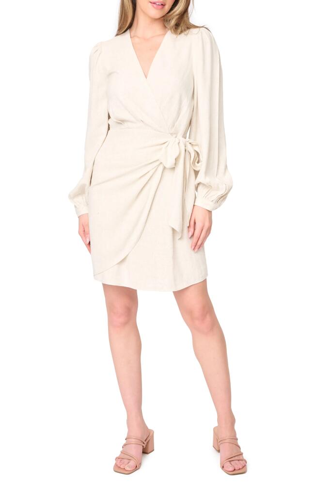 GIBSONLOOK Long Sleeve Faux Wrap Dress in Oatmeal Cover