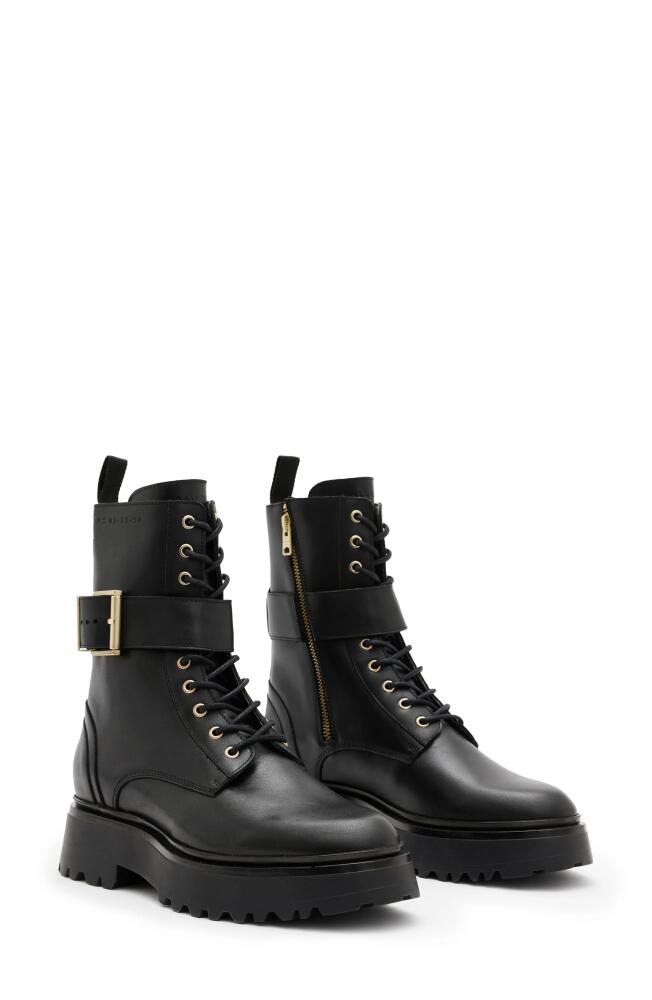 AllSaints Onyx Combat Boot in Black/Warm Brass Cover