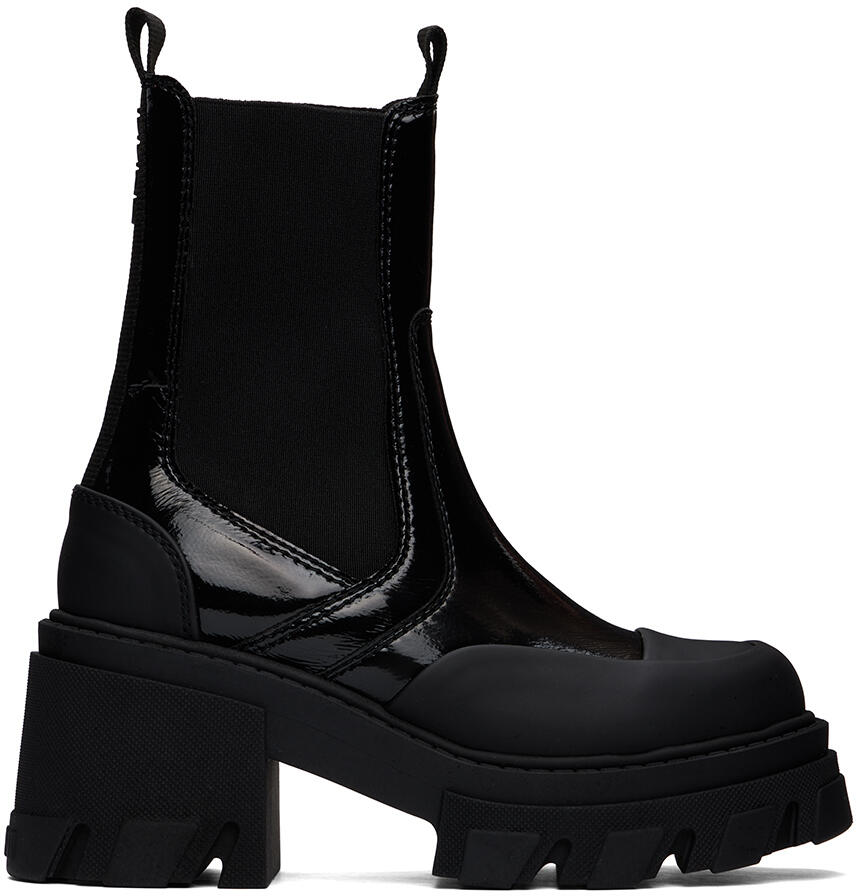 GANNI Black Cleated Heeled Mid Chelsea Boots Cover