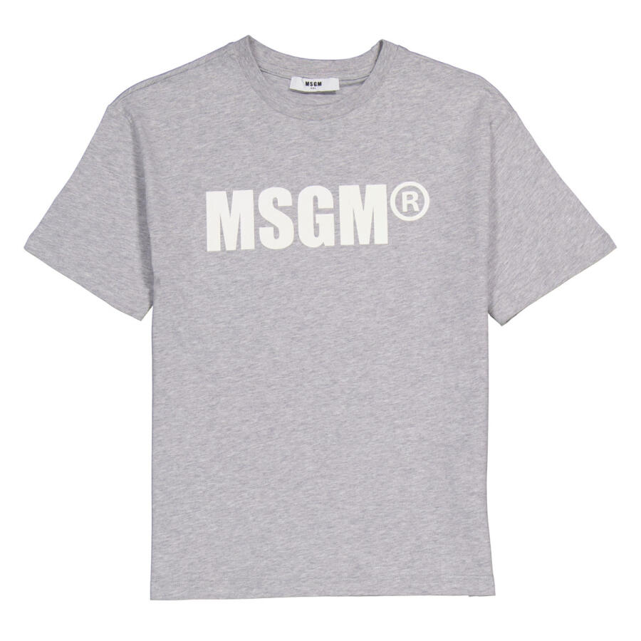 MSGM Boys Grey Cotton Logo Print T-Shirt Cover