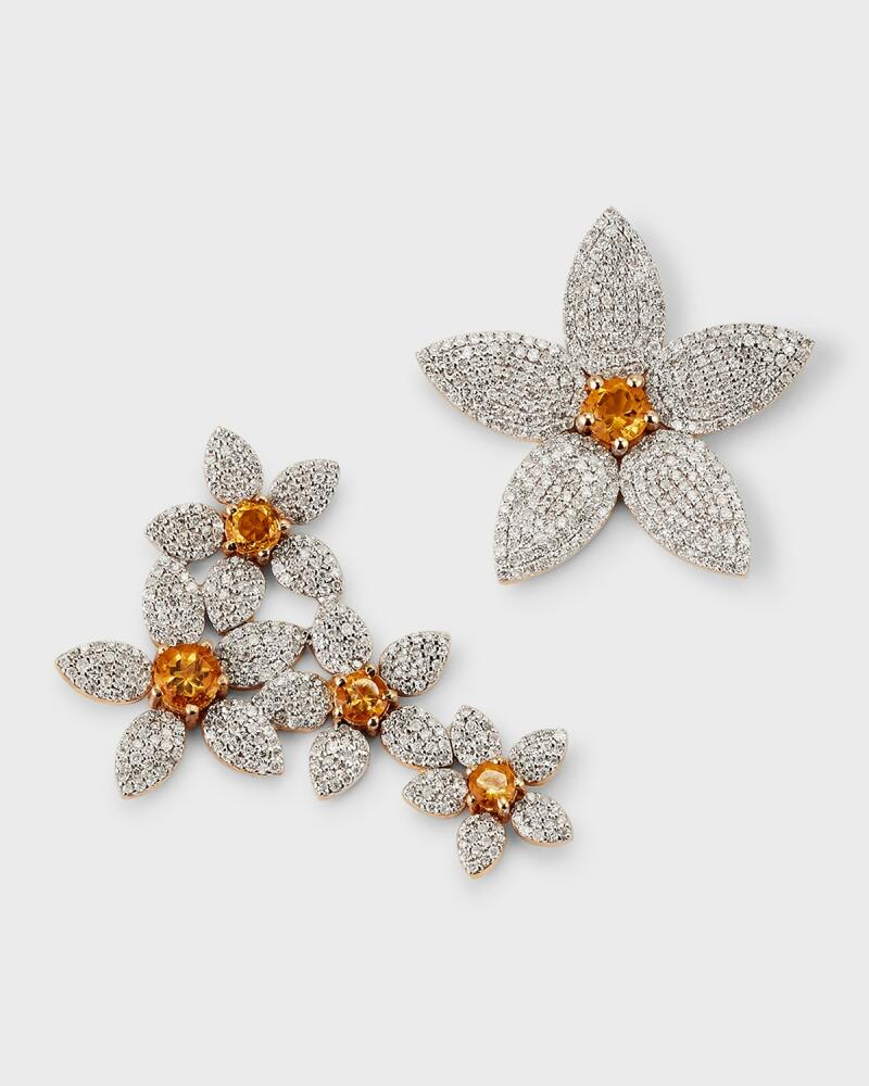 Siena Jewelry 14K Two-Tone Gold Citrine Diamond Daisy Crawler Stud Earrings Cover