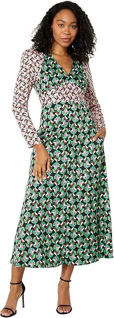 Donna Morgan Geo Print Midi Dress (Black/Teal) Women's Dress Cover