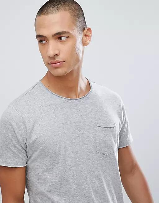 Brave Soul Basic Raw Edge T-Shirt-Gray Cover