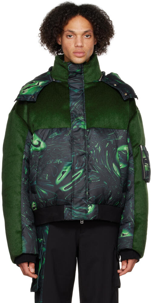 Feng Chen Wang Black & Green Lacquerware Down Jacket Cover