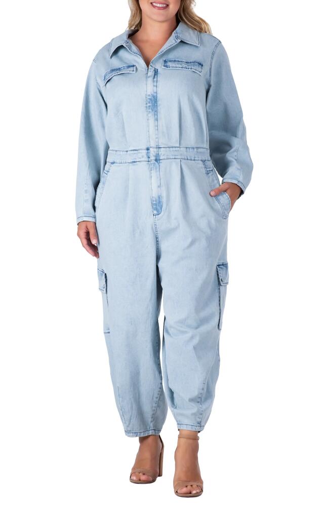 Standards & Practices Cargo Long Sleeve Denim Jumpsuit in Bleached Blue Cover