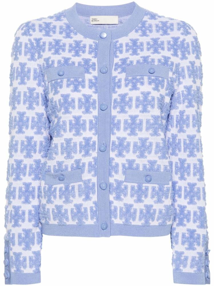 Tory Burch Double T-monogram bouclé cardigan - Blue Cover