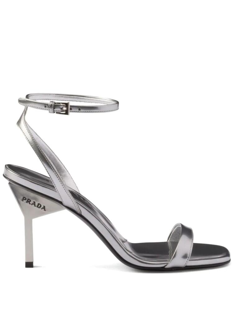 Prada 85mm metallic-leather sandals - Silver Cover