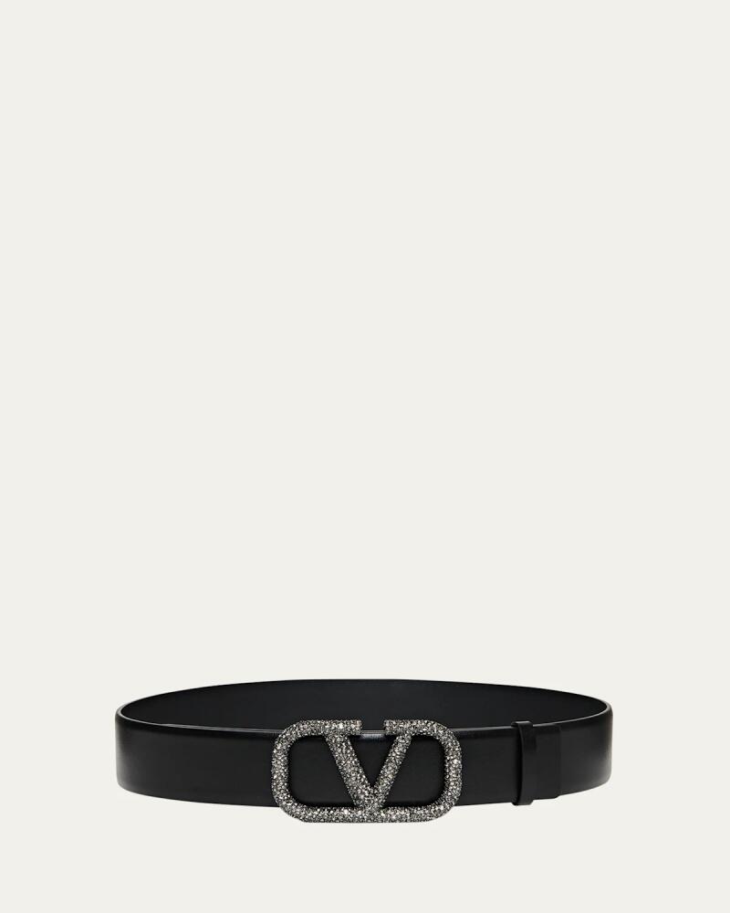 Valentino Embellished V-Logo Smooth Leather Belt Cover