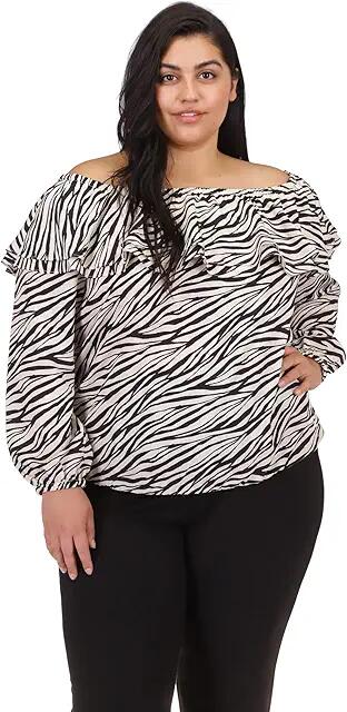 MICHAEL Michael Kors Plus Size Tiger Ruffle Top (Bone) Women's Clothing Cover