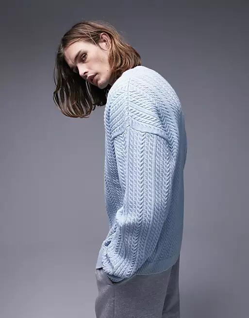 Topman overdye cable sweater in blue Cover