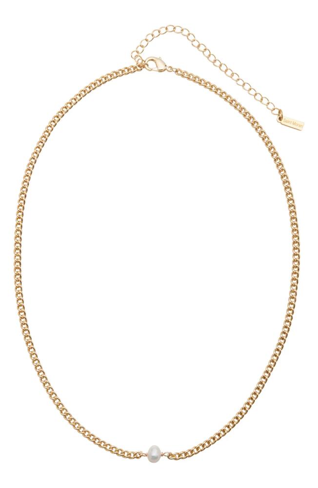 st. Moran Freshwater Pearl Pendant Curb Chain Necklace in White-Gold Cover