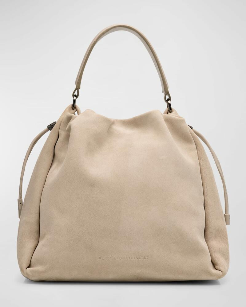 Brunello Cucinelli Medium Drawstring Suede Top-Handle Bag Cover