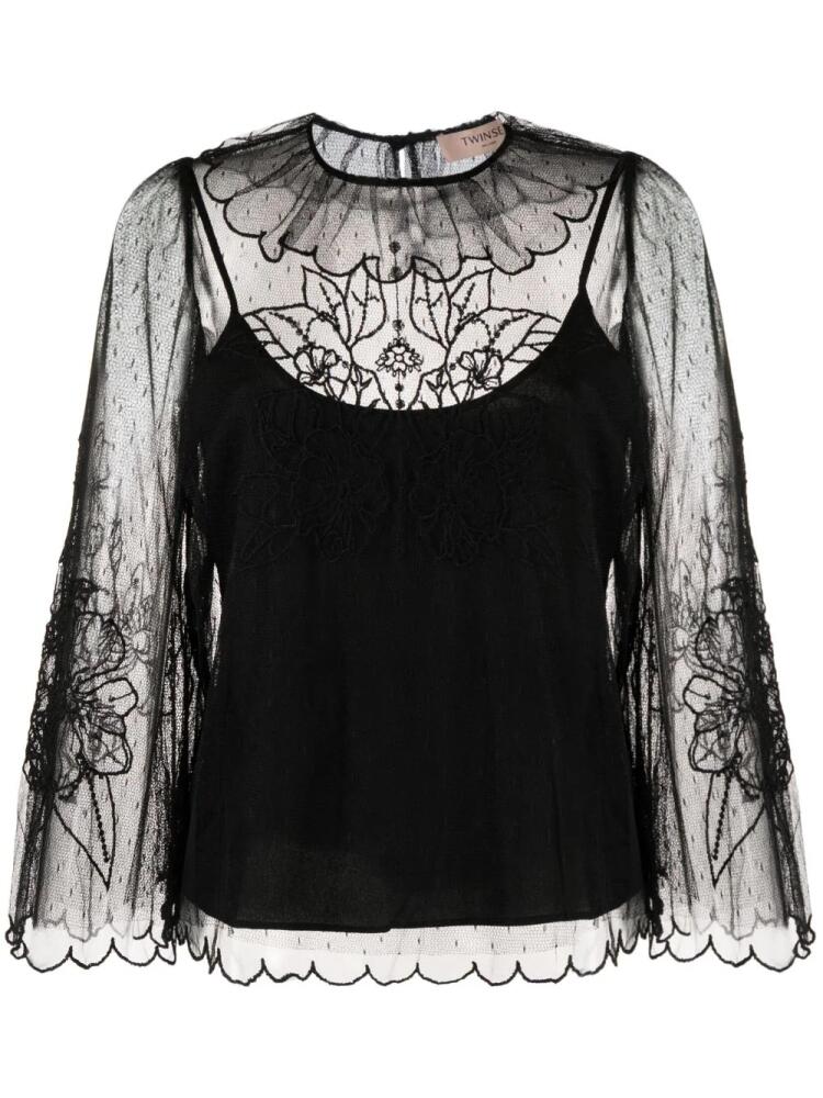 TWINSET layered lace long-sleeved blouse - Black Cover