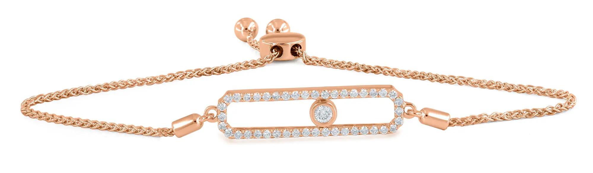 LuvMyJewelry Rectangular Kinetic Slider Bolo Adjustable Diamond Bracelet in 14K Gold in 14K Rose Gold Cover