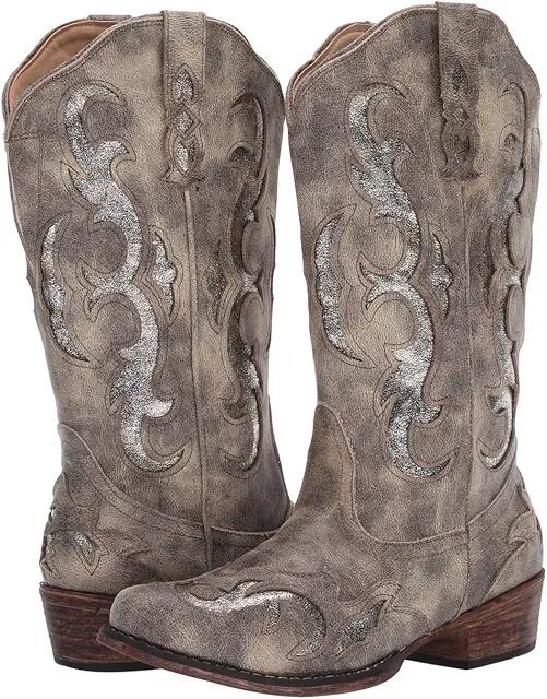 Roper Riley Flextra Glitter (Grey Faux Leather/Metallic Underlay) Cowboy Boots Cover