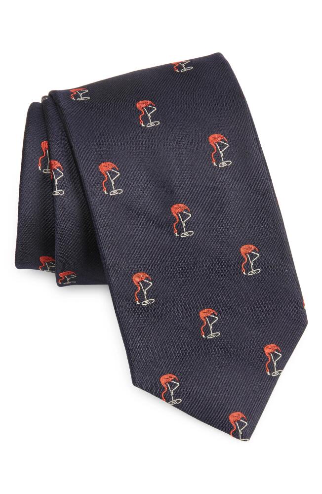 Drake's Flamingo Print Silk Tie in Navy Cover