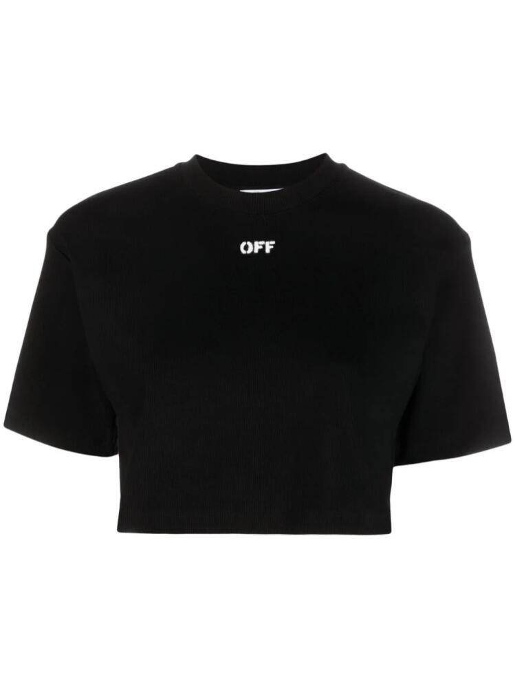 Off-White logo-print cropped cotton T-shirt - Black Cover