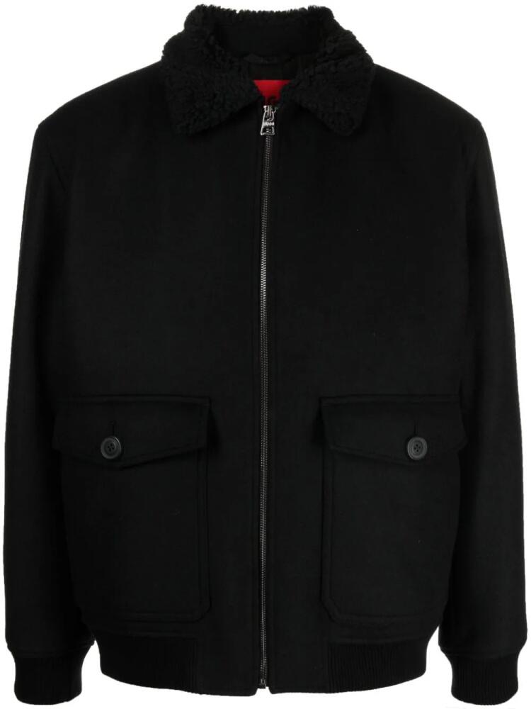 BOSS faux-shearling collar brushed bomber jacket - Black Cover