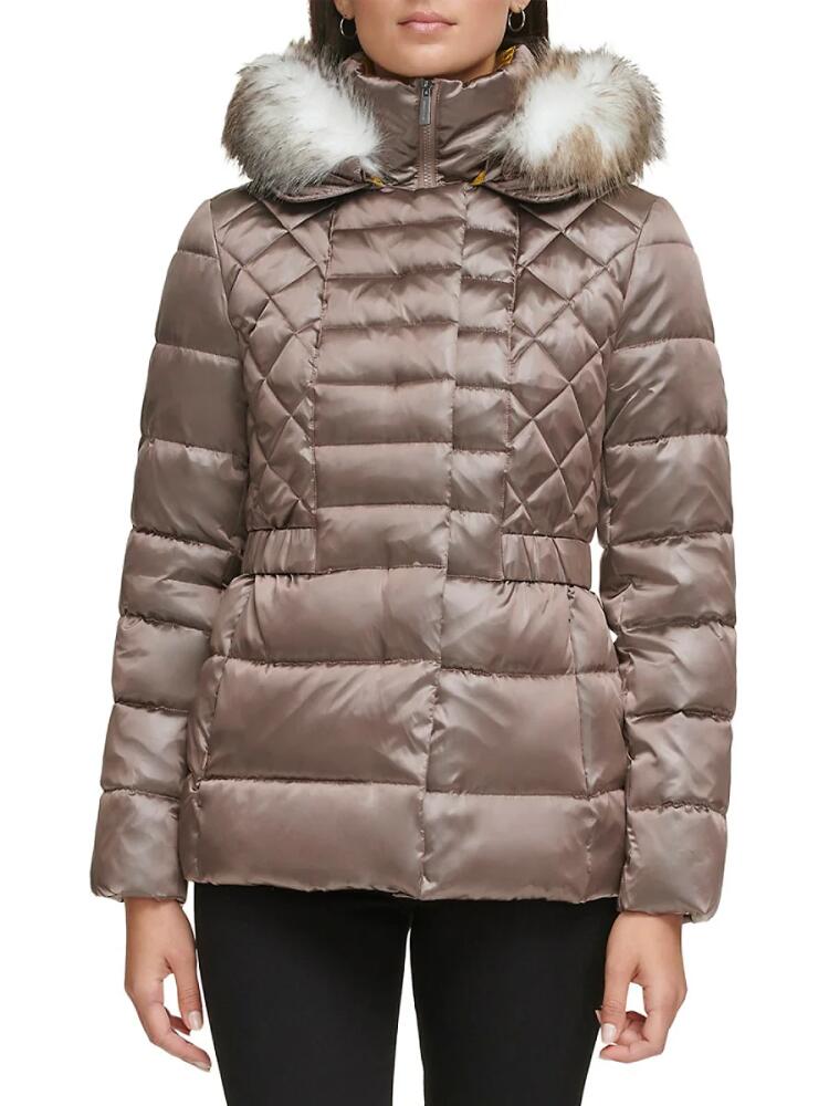 Kenneth Cole Women's Faux Fur Puffer Jacket - Taupe Cover