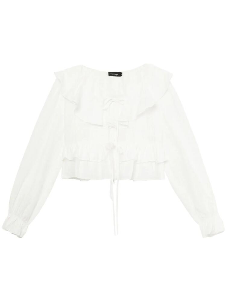 tout a coup ruffle-detail striped blouse - White Cover