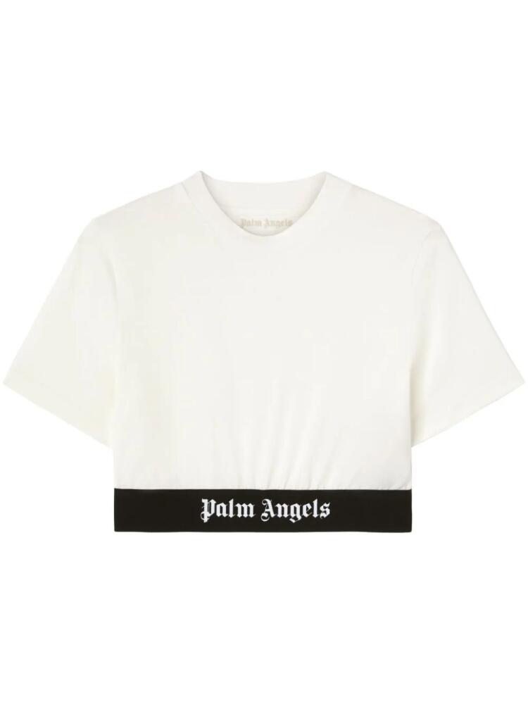 Palm Angels logo-underband cotton crop top - White Cover