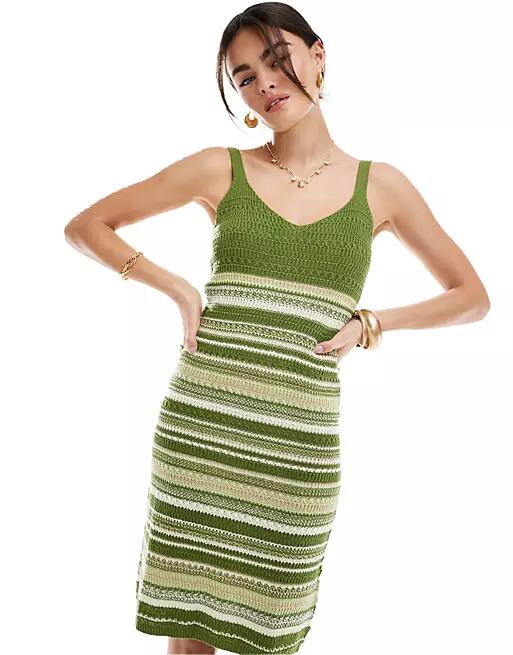 JDY knit stripe dress in khaki-Green Cover