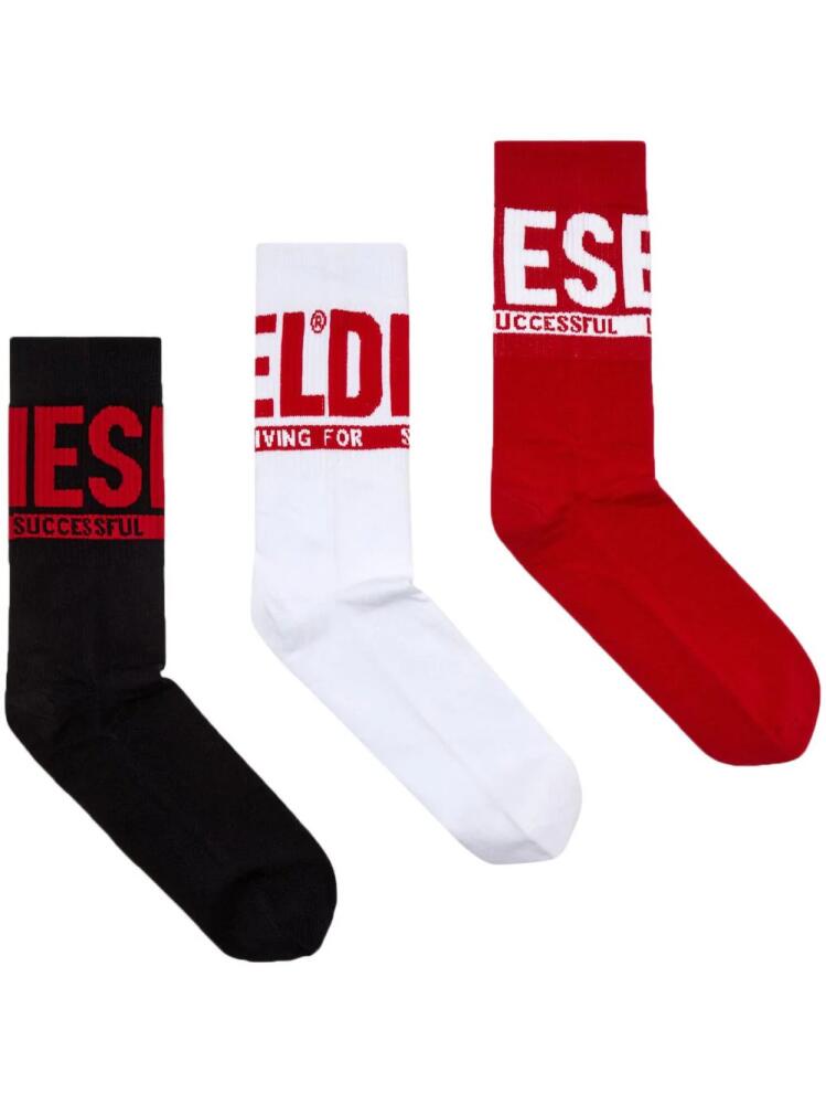 Diesel Skm-Ray logo-jacquard socks (pack of three) - Red Cover