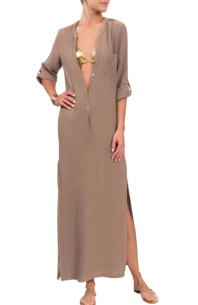 Everyday Ritual Tracey Cotton Caftan in Mushroom Cover