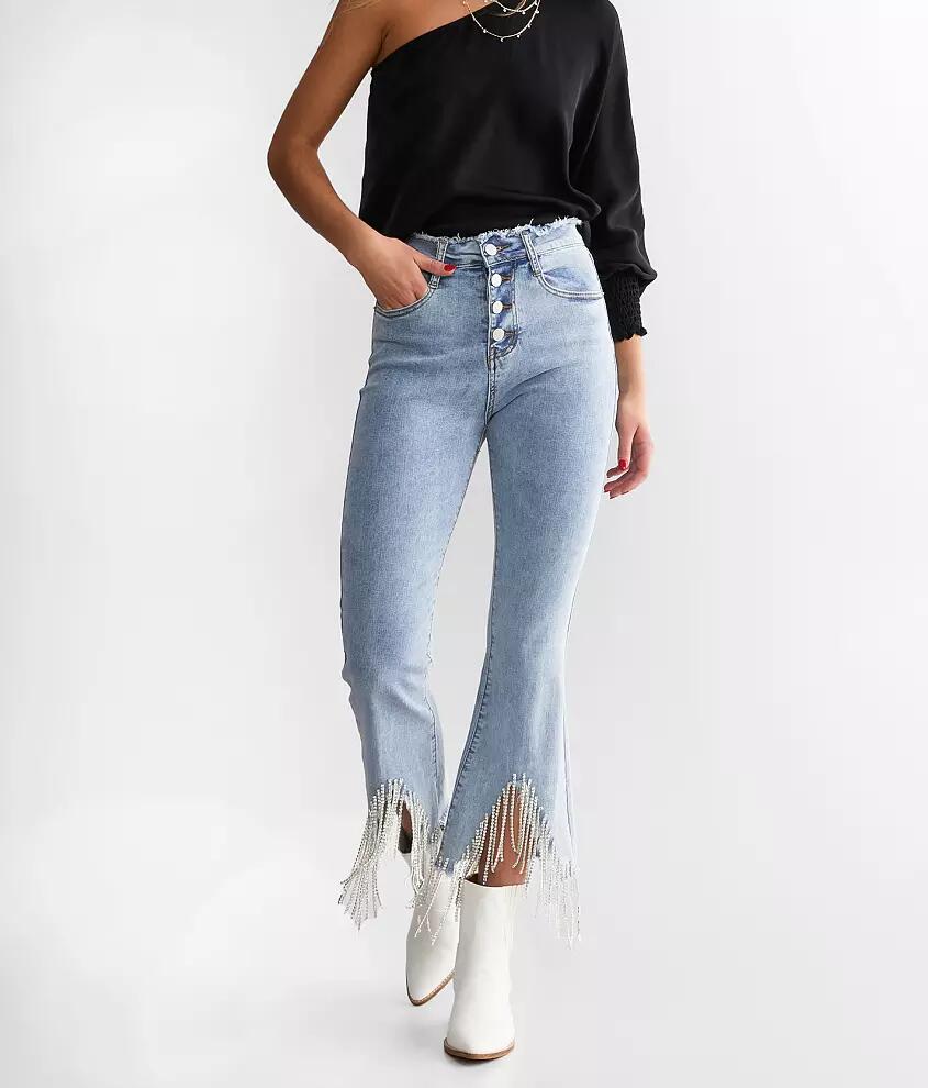 Blue B Rhinestone High Rise Cropped Flare Jean Cover