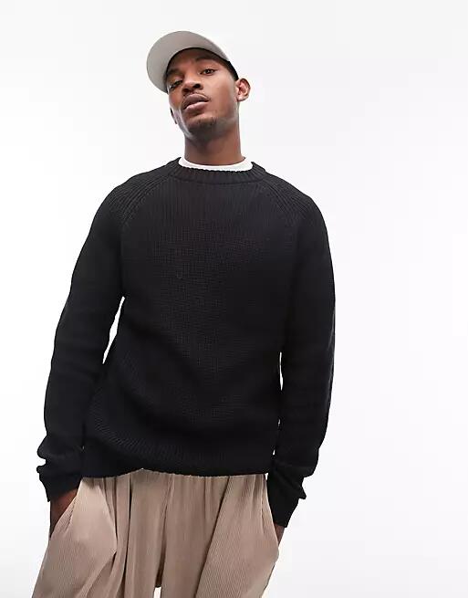 Topman fisherman sweater in black Cover