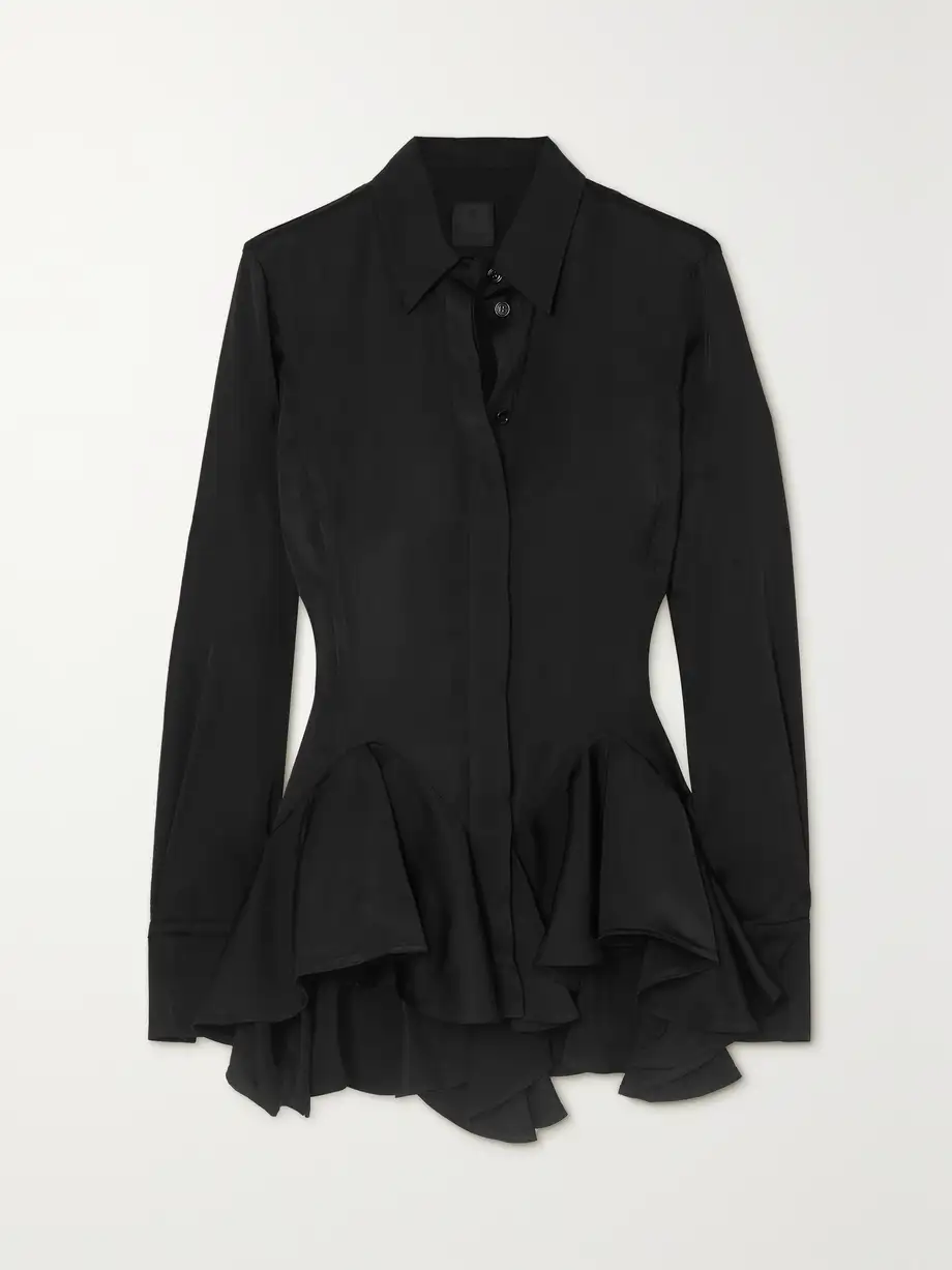 Givenchy - Ruffled Satin-crepe Shirt - Black Cover