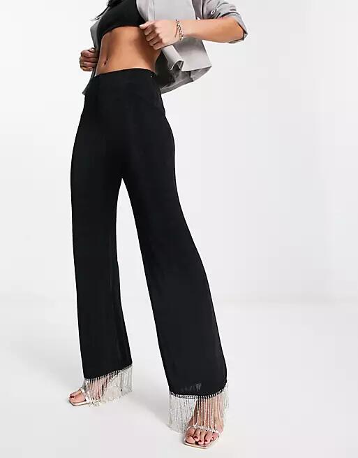 NA-KD x Mimi AR pants with fringe detail in black glitter - part of a set Cover