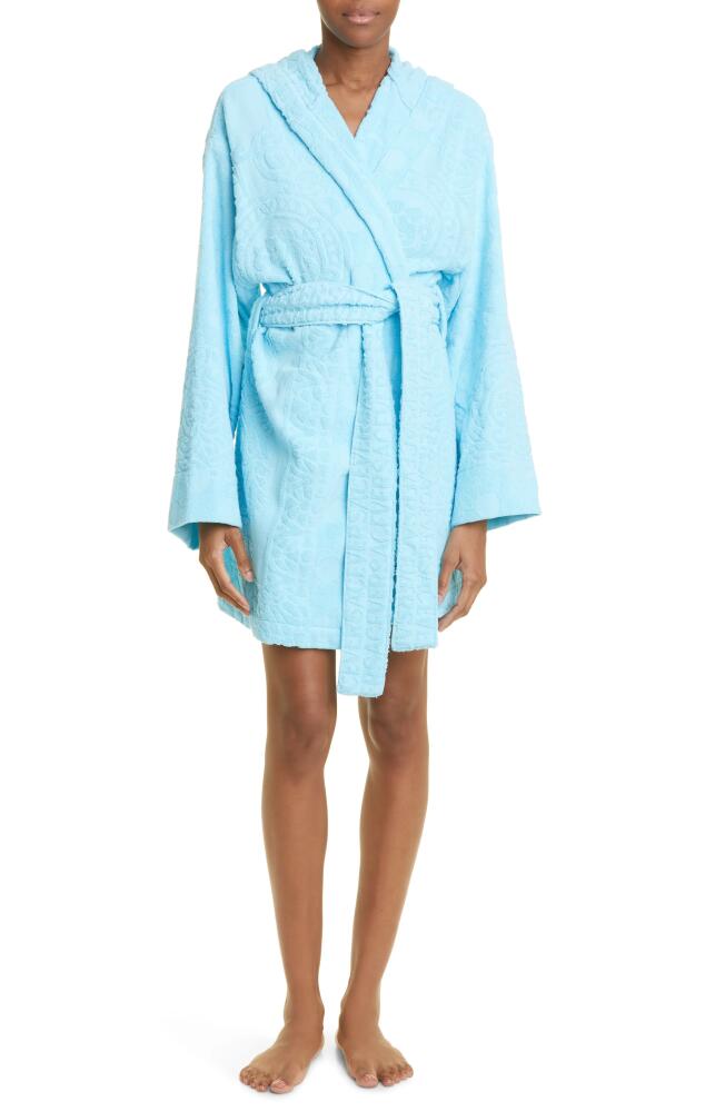 Versace Seashell Baroque Hooded Short Bath Robe in Azur Cover