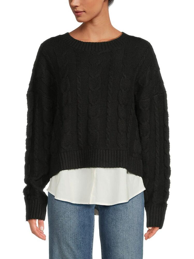 Design 365 Women's Cable Knit Crewneck Sweater - Black Cover