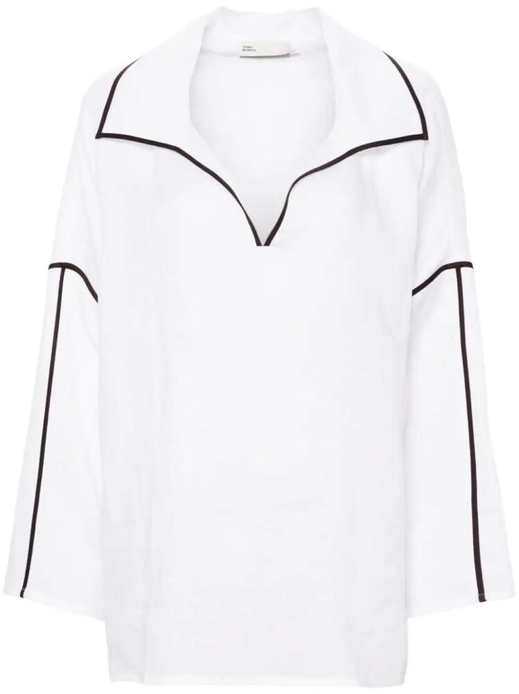 Tory Burch contrasting-trim linen shirt - White Cover